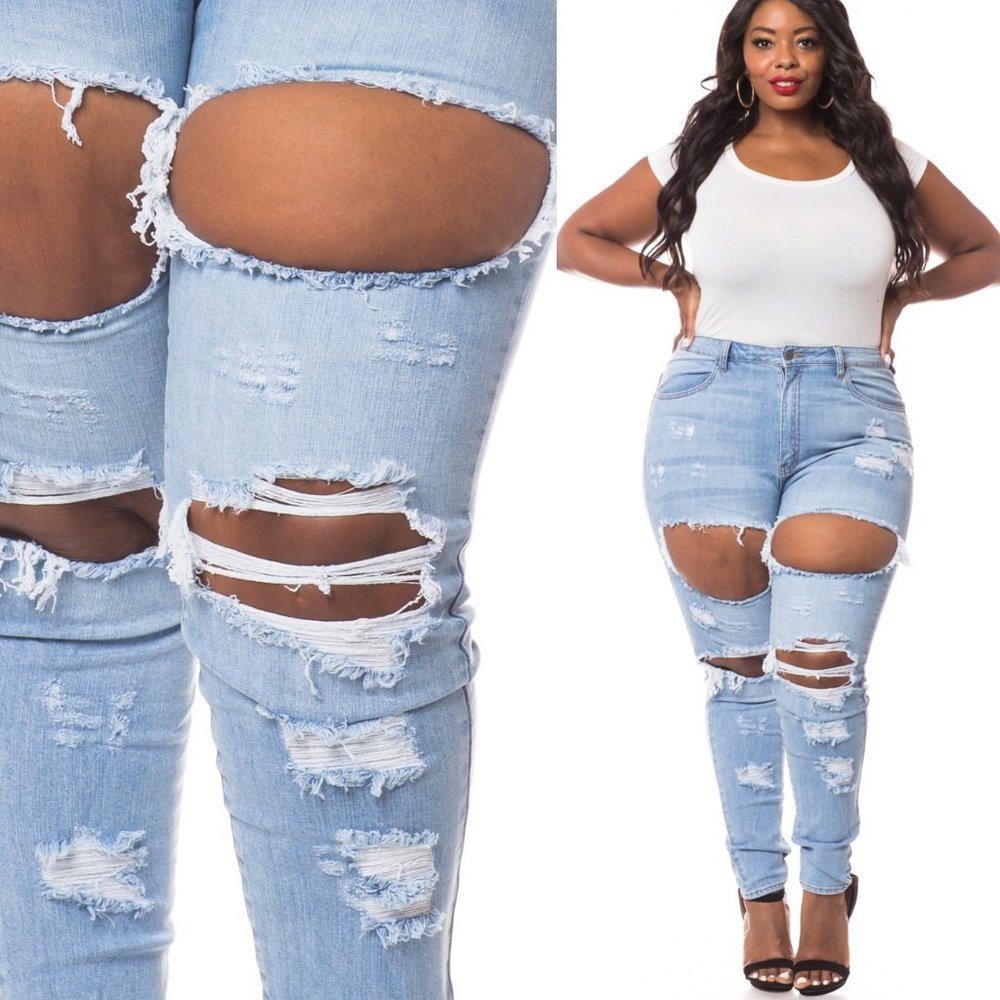 1x-3x New SEXY STREET PLUS LIGHT DENIM JEANS - Picture 1 of 9